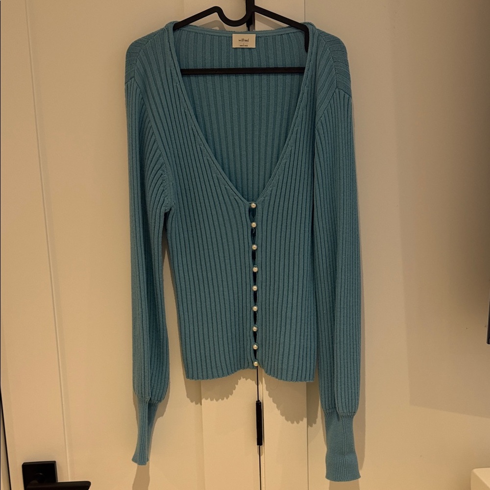 Wilfred Blue Ribbed Cardigan